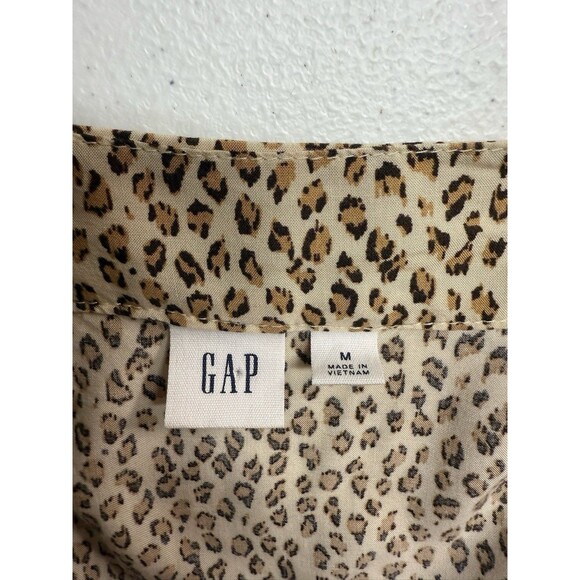 Gap Top Medium Women's Short Sleeve V-Neck Brown Tan Leopard Print - Picture 5 of 9